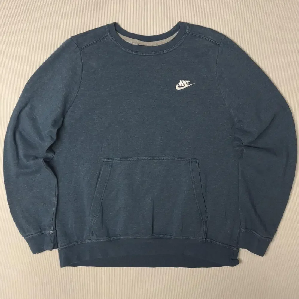 Nike Sweatshirt Mens Large Blue Fleece Crewneck Swoosh Logo Y2k Kangaroo Pocket